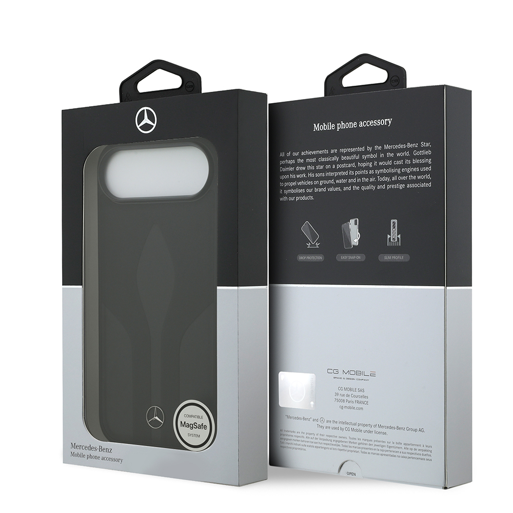 iPhone 17 Air Mercedes Benz orijinal lisanslı MagSafe uyumlu dokulu desenli deri yüzeyli logolu lüks telefon kılıfı