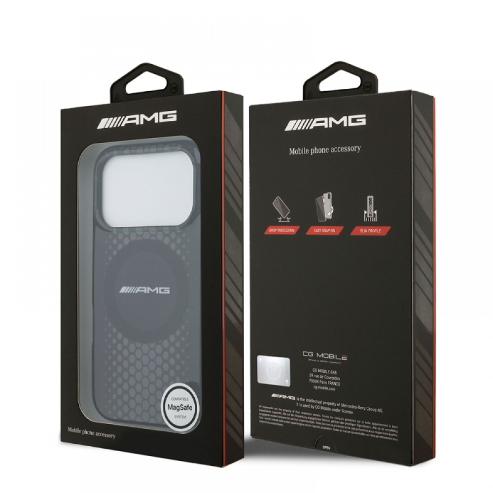 iPhone 17 Pro AMG orijinal lisanslı çift katmanlı büyük logolu petek desenli sportif telefon kılıfı