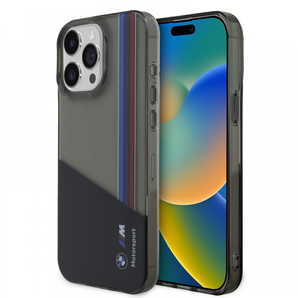 iPhone 15 Pro Max BMW orijinal lisanslı yarı transparan M dizayn çizgili ince zarif koruyucu telefon kılıfı