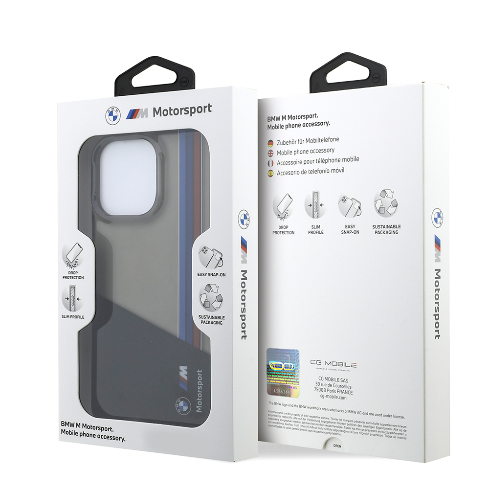 iPhone 15 Pro Max BMW orijinal lisanslı yarı transparan M dizayn çizgili ince zarif koruyucu telefon kılıfı