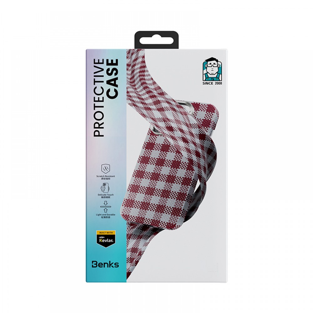 iPhone 15 Pro Benks ArmorVichy MagSafe uyumlu Kevlar fiber ekose desenli ultra hafif 17 gram lüks koruyucu kapak