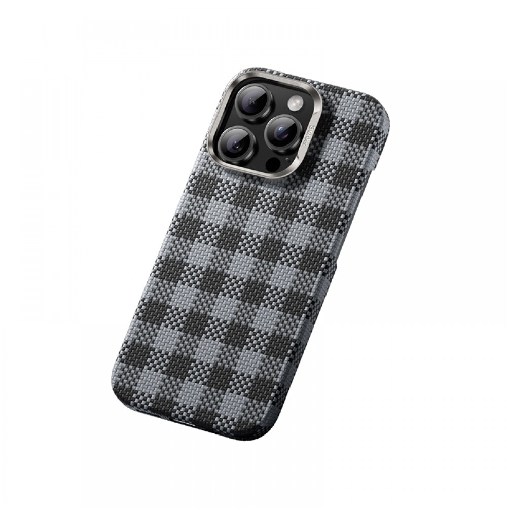 iPhone 15 Pro Benks ArmorVichy MagSafe uyumlu Kevlar fiber ekose desenli ultra hafif 17 gram lüks koruyucu kapak