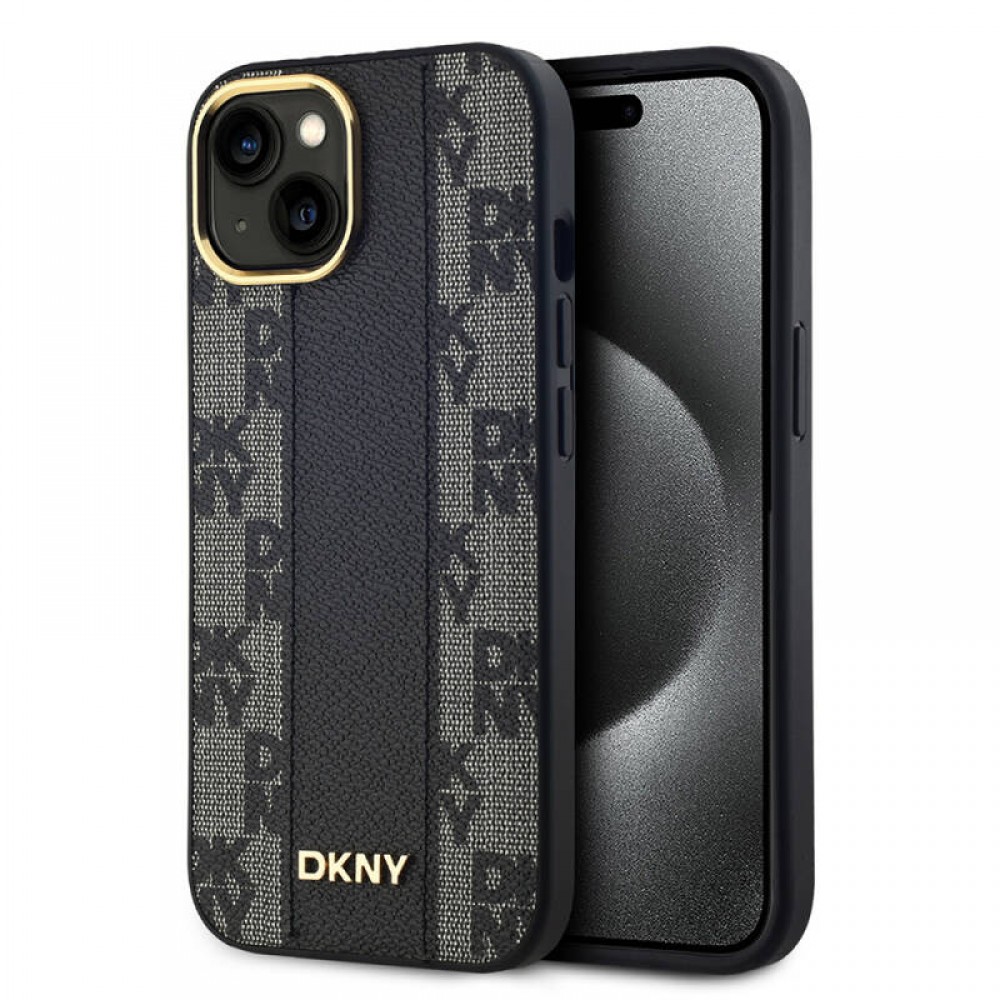 iPhone 15 Plus DKNY orijinal lisanslı MagSafe uyumlu 3D yazılı checkered dama desenli ince zarif koruyucu telefon kılıfı