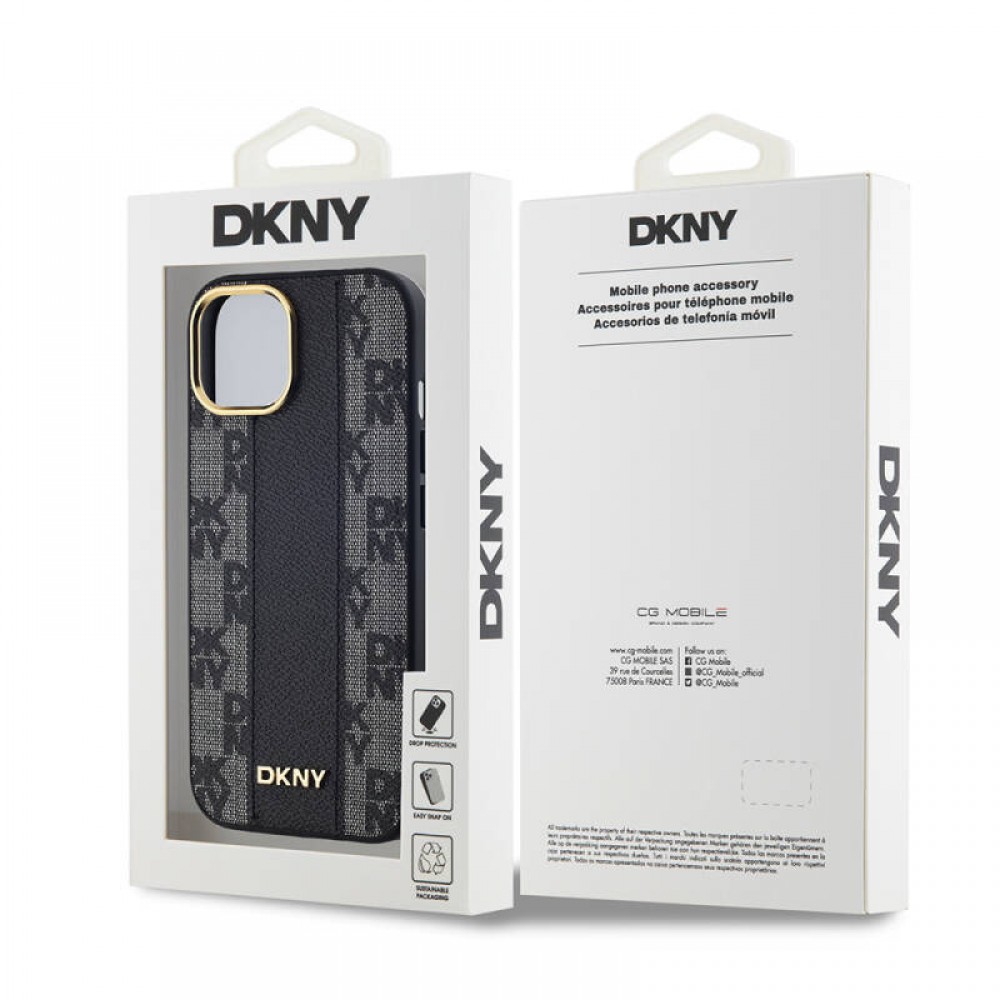 iPhone 15 Plus DKNY orijinal lisanslı MagSafe uyumlu 3D yazılı checkered dama desenli ince zarif koruyucu telefon kılıfı