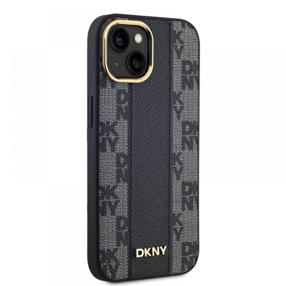 iPhone 15 Plus DKNY orijinal lisanslı MagSafe uyumlu 3D yazılı checkered dama desenli ince zarif koruyucu telefon kılıfı