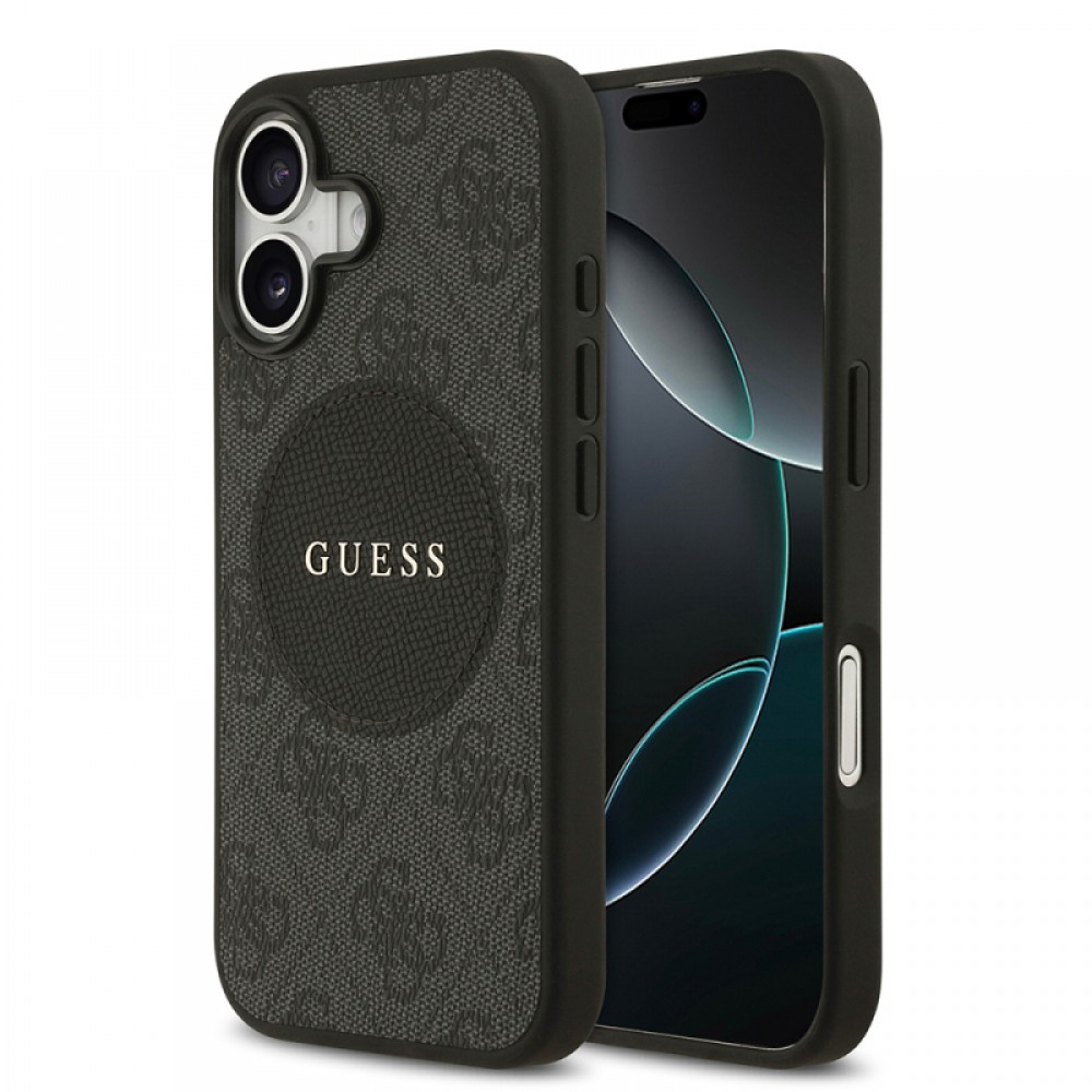 iPhone 17 Guess orijinal lisanslı MagSafe uyumlu dairesel yazı logolu (Circle Classic) klasik tasarımlı telefon kılıfı
