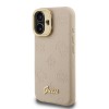 iPhone 16 Guess orijinal lisanslı MagSafe uyumlu PU deri sıcak baskılı yazı logolu Peony desenli kamera standlı lüks telefon kılıfı