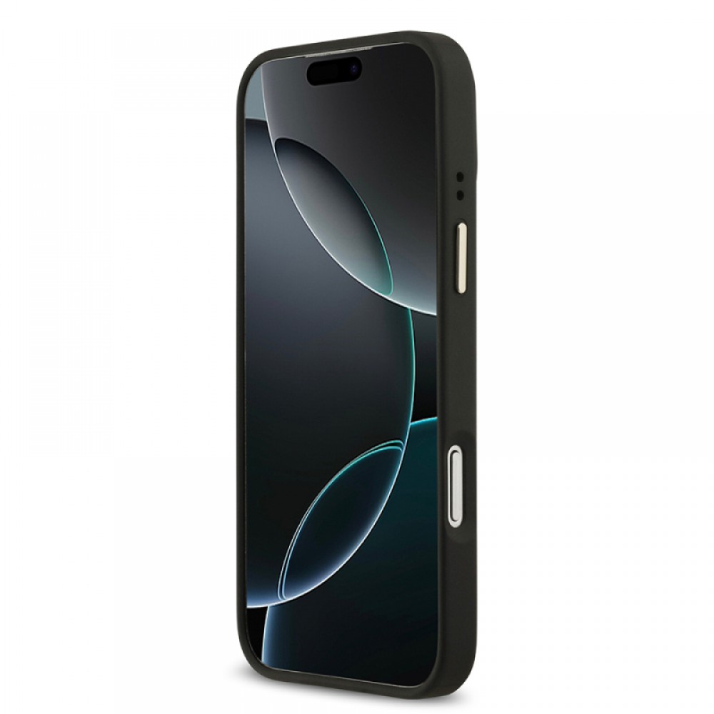 iPhone 17 Pro Max Guess orijinal lisanslı MagSafe uyumlu gold metal kamera çerçeveli 4G desenli PU deri telefon kılıfı