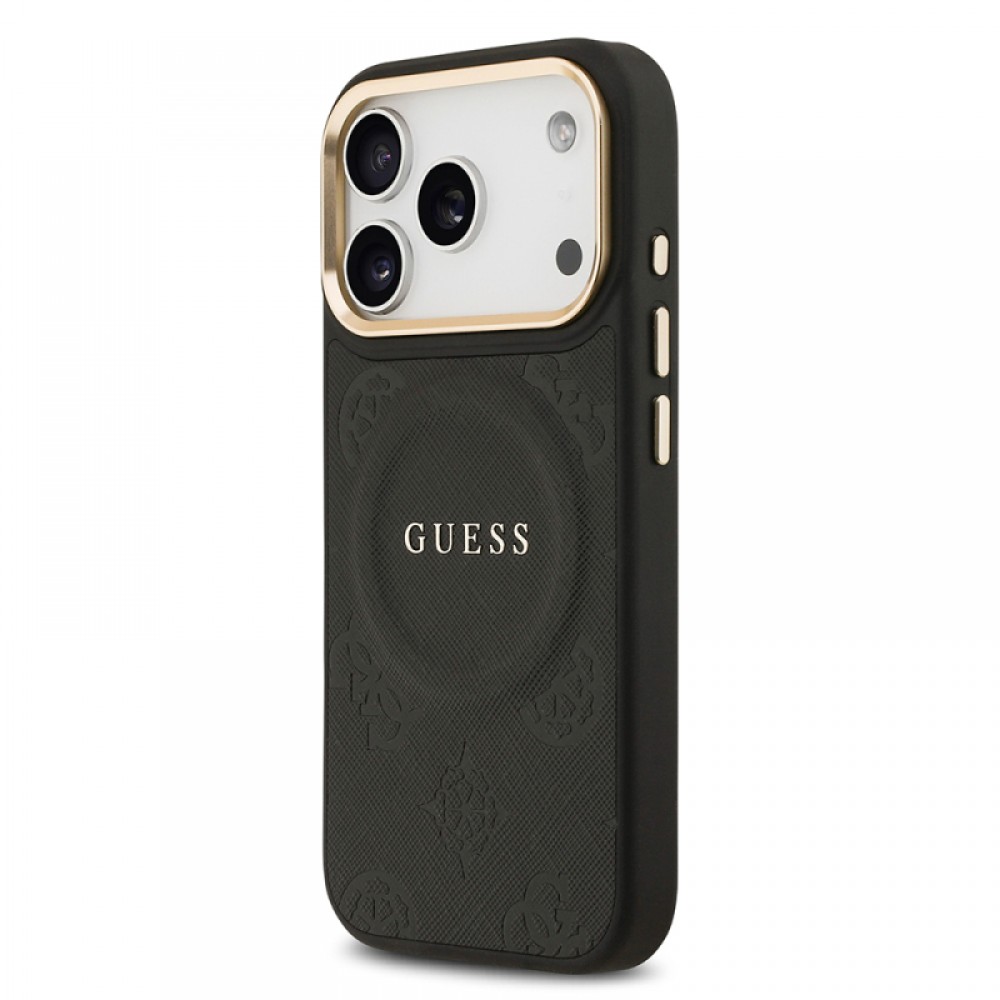 iPhone 17 Pro Guess orijinal lisanslı MagSafe uyumlu sıcak baskılı yazı logolu PU deri Peony çiçek desenli telefon kılıfı