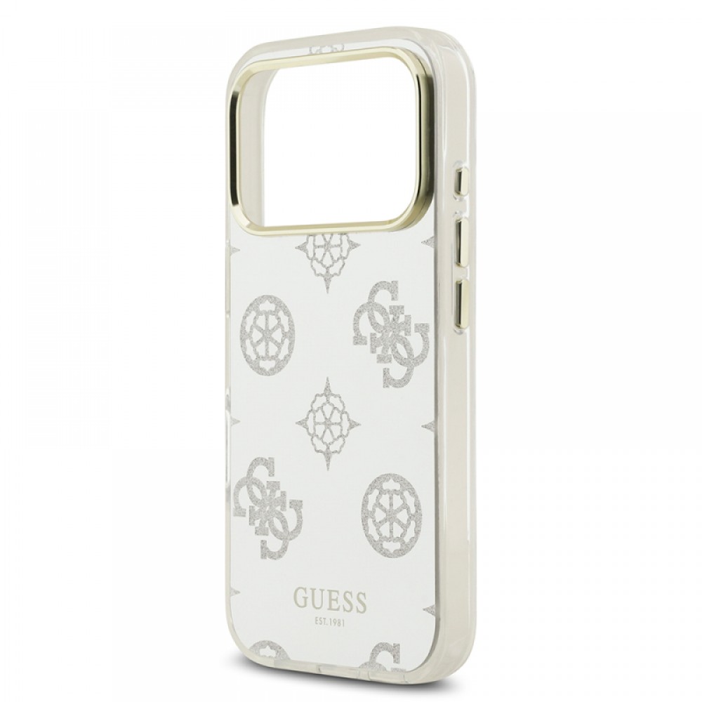 iPhone 17 Pro Guess orijinal lisanslı simli glitter aynalı yüzeyli metal kamera çerçeveli telefon kılıfı