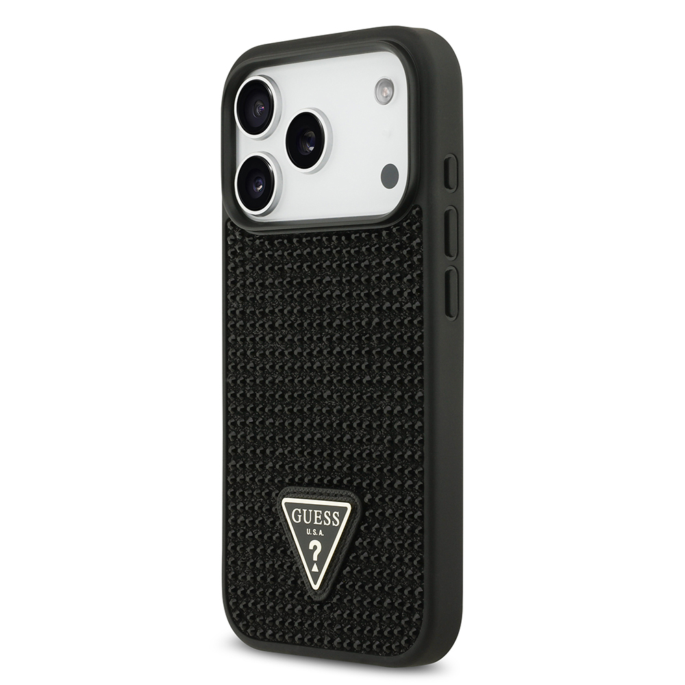 iPhone 17 Pro Guess orijinal lisanslı gül baskılı büyük metal logolu zarif telefon kılıfı