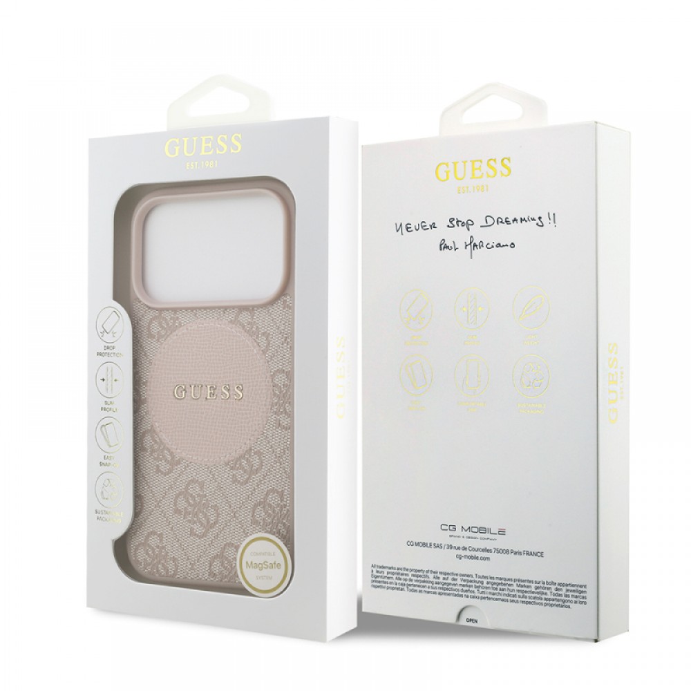 iPhone 17 Pro Guess orijinal lisanslı MagSafe uyumlu yazı logolu Circle Classic tasarımlı telefon kılıfı