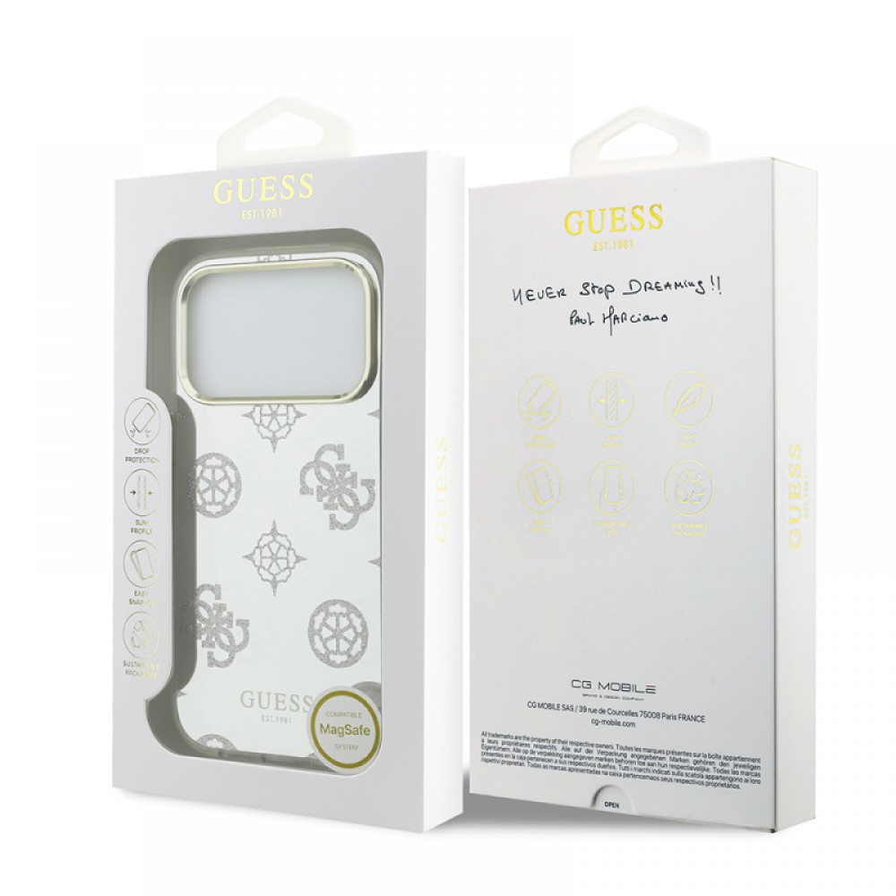 iPhone 17 Pro Guess orijinal lisanslı simli glitter aynalı yüzeyli metal kamera çerçeveli telefon kılıfı