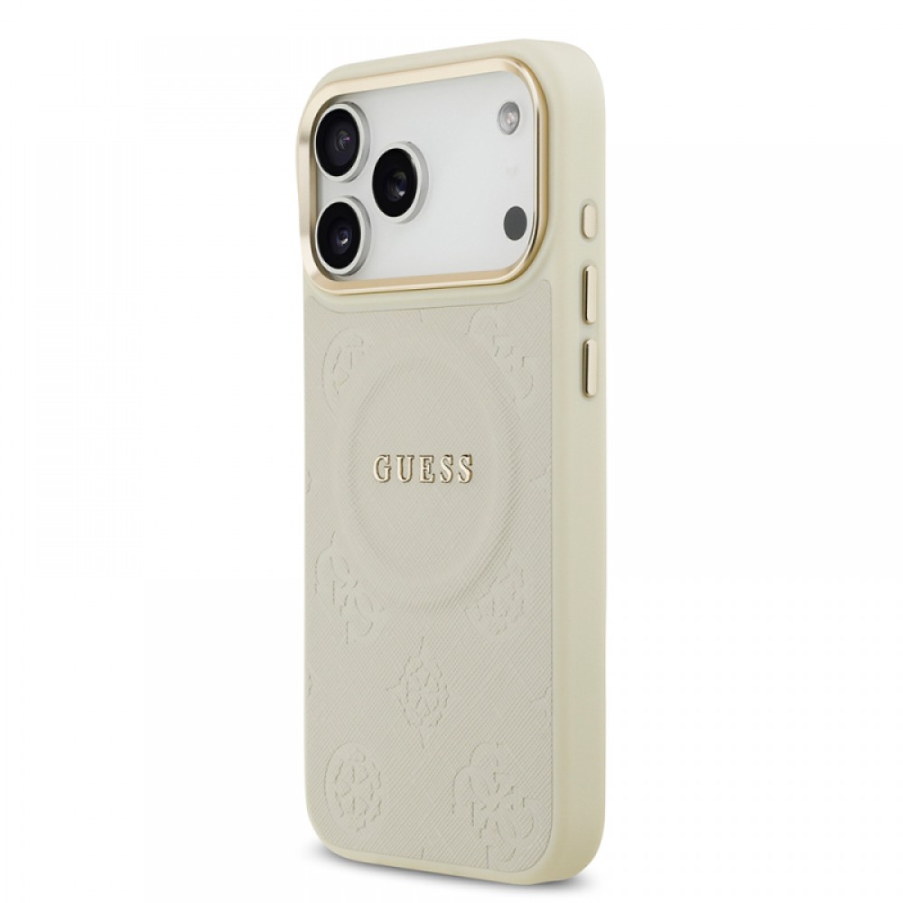 iPhone 17 Pro Max Guess orijinal lisanslı MagSafe uyumlu sıcak baskılı yazı logolu PU deri Peony çiçek desenli telefon kılıfı