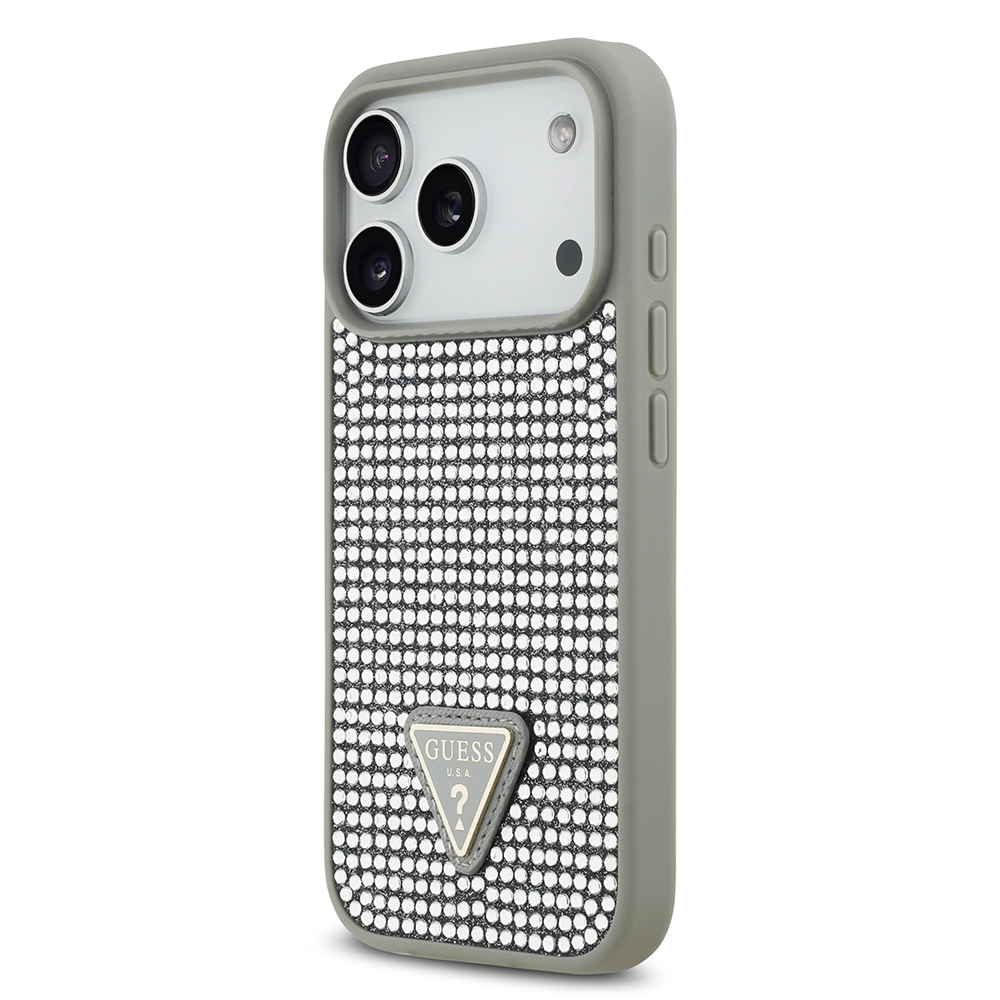 iPhone 17 Pro Guess orijinal lisanslı gül baskılı büyük metal logolu zarif telefon kılıfı