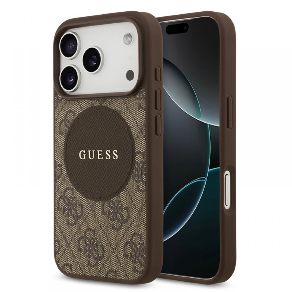 iPhone 17 Pro Guess orijinal lisanslı MagSafe uyumlu yazı logolu Circle Classic tasarımlı telefon kılıfı