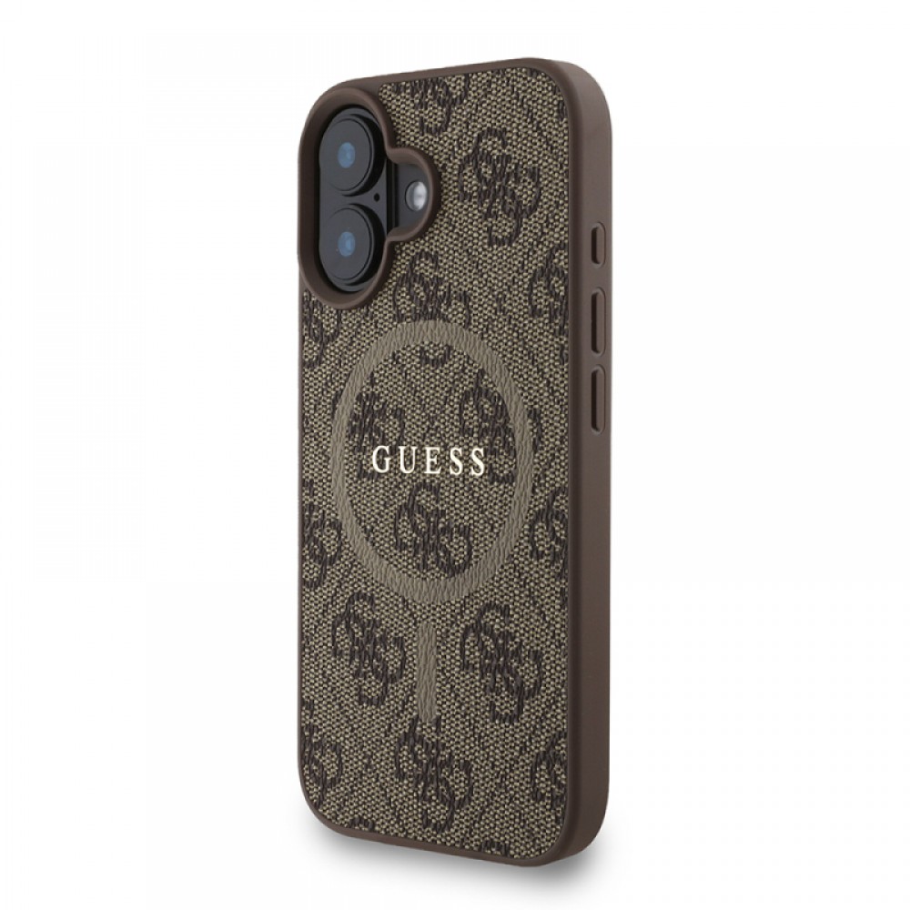 iPhone 16 Plus Guess orijinal lisanslı MagSafe uyumlu PU deri bilek askı ipli yazı logolu lüks koruyucu telefon kılıfı