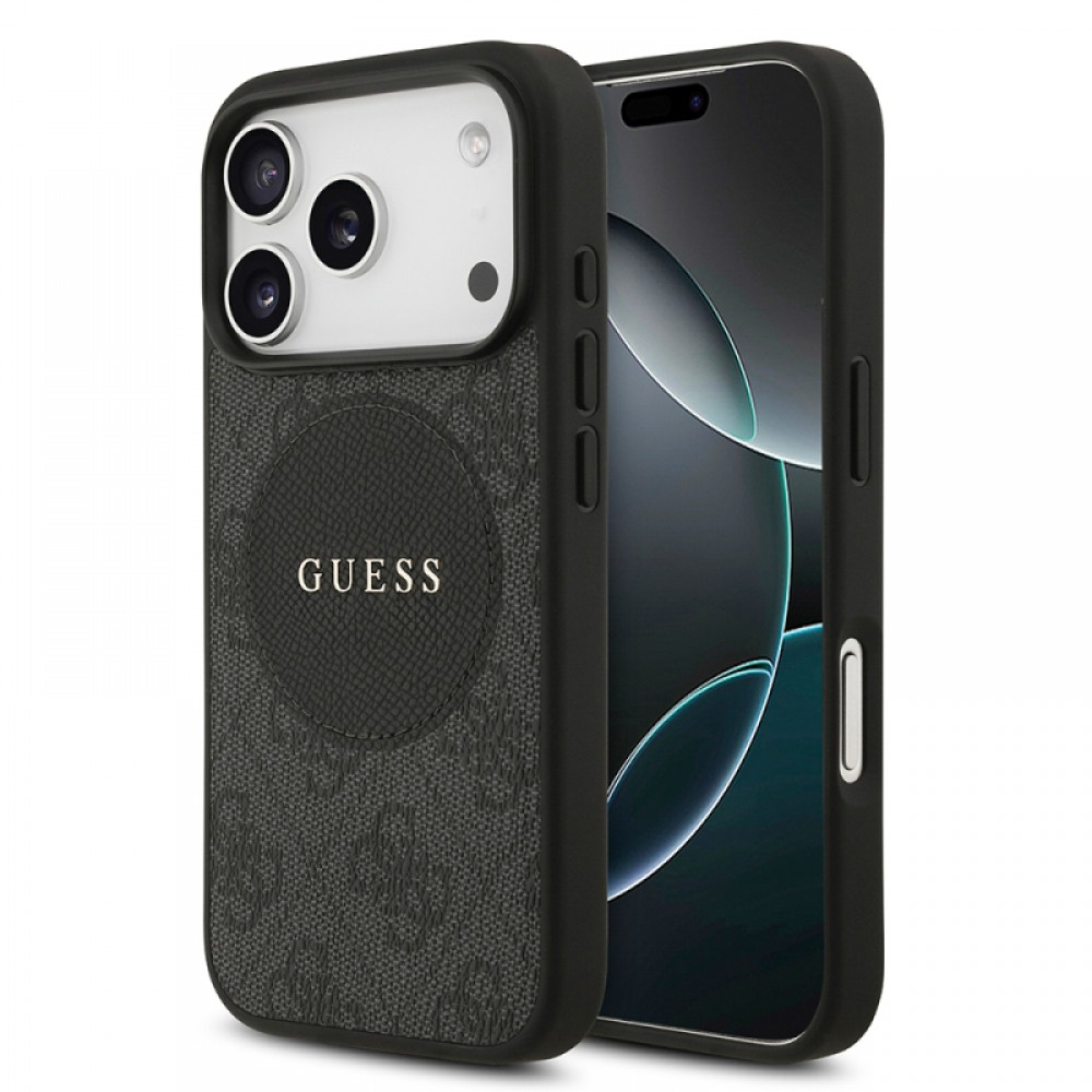 iPhone 17 Pro Guess orijinal lisanslı MagSafe uyumlu yazı logolu Circle Classic tasarımlı telefon kılıfı
