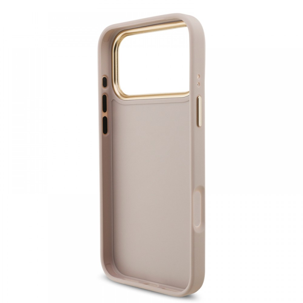 iPhone 17 Pro Max Guess orijinal lisanslı 4G desenli büyük metal logolu kalın askılı telefon kılıfı