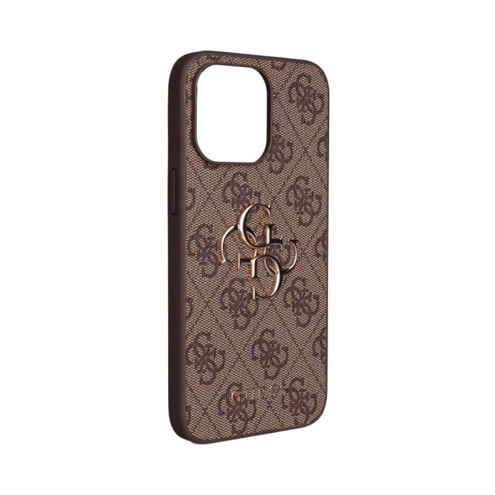 iPhone 15 Pro Max Guess orijinal lisanslı PU deri 4G desenli büyük metal logolu çapraz vücut askılı lüks telefon kılıfı