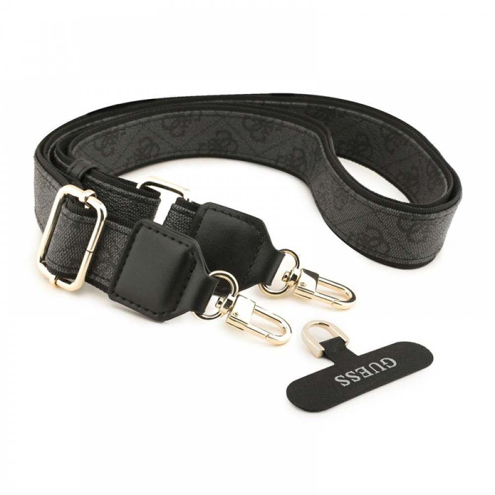 iPhone 17 Pro Guess orijinal lisanslı 4G desenli büyük metal logolu kalın askılı telefon kılıfı