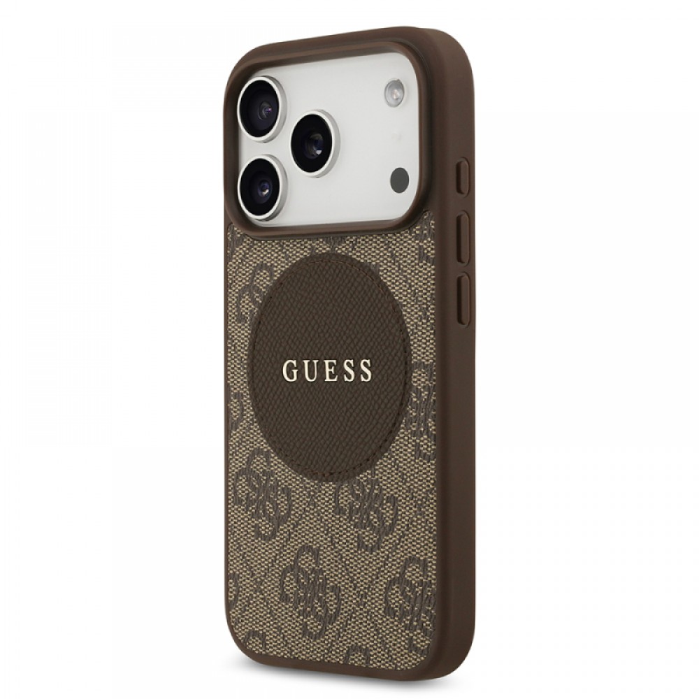 iPhone 17 Pro Guess orijinal lisanslı MagSafe uyumlu yazı logolu Circle Classic tasarımlı telefon kılıfı