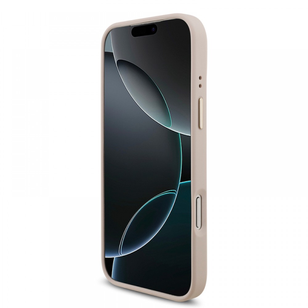 iPhone 17 Pro Max Guess orijinal lisanslı 4G desenli büyük metal logolu kalın askılı telefon kılıfı