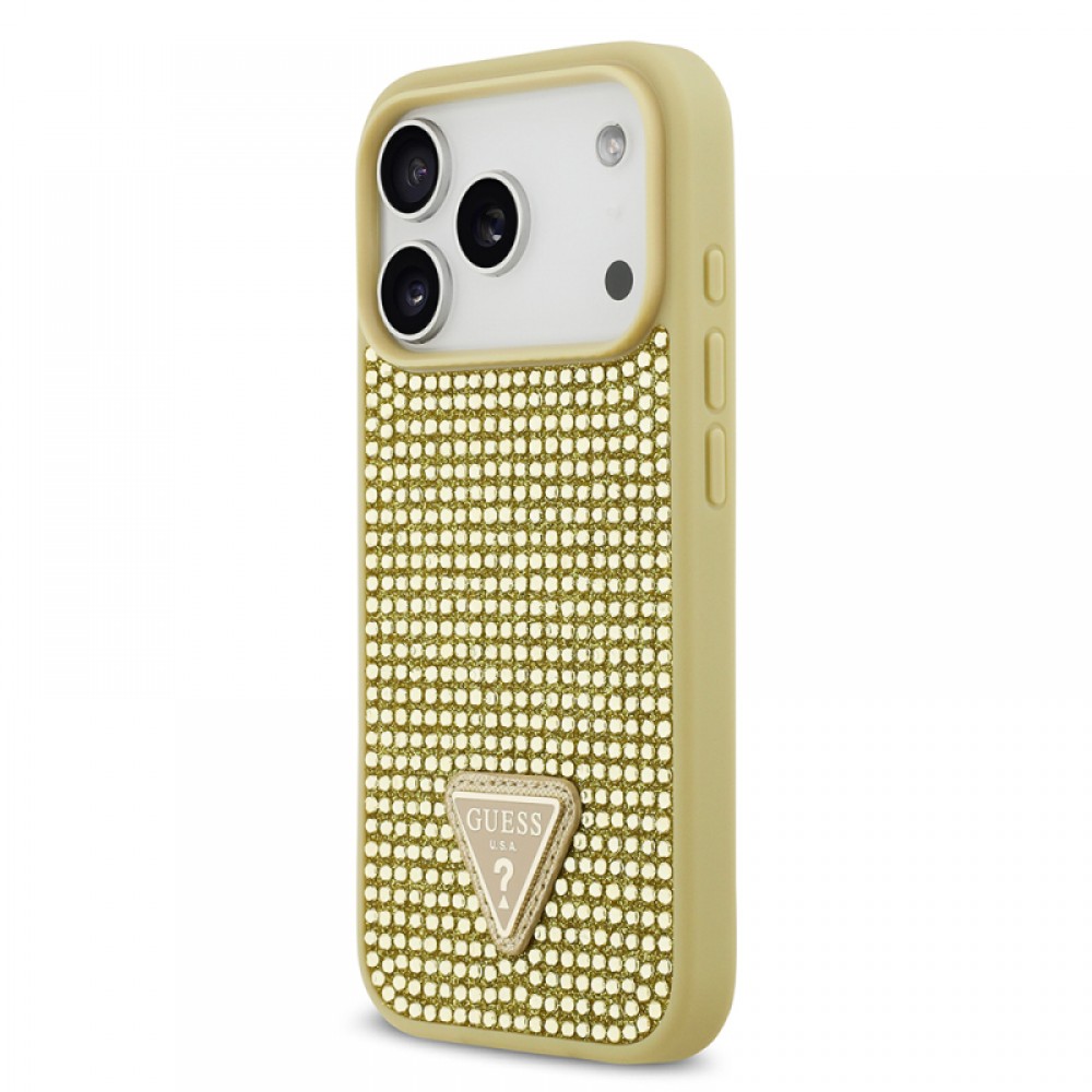 iPhone 17 Pro Guess orijinal lisanslı gül baskılı büyük metal logolu zarif telefon kılıfı