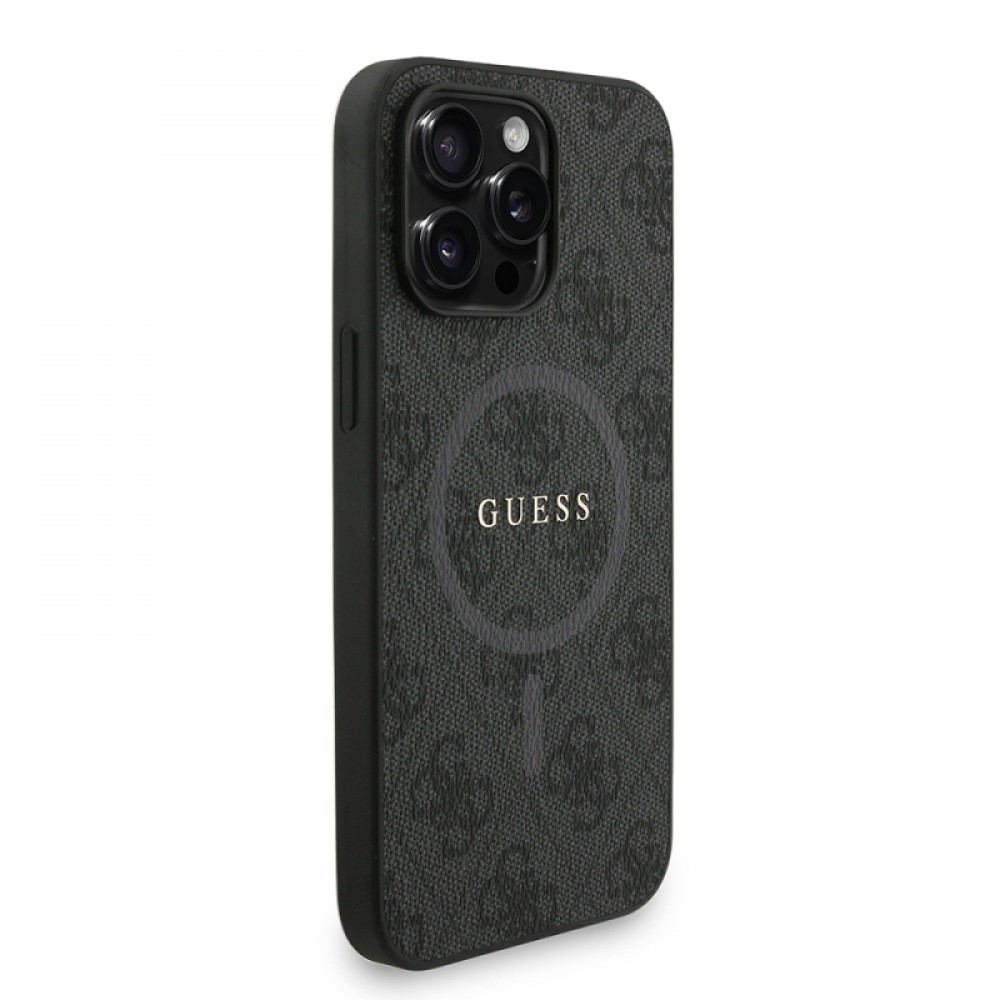 iPhone 14 Pro Max Guess orijinal lisanslı PU deri yazı logolu MagSafe uyumlu bilek askı ipli lüks koruyucu telefon kılıfı