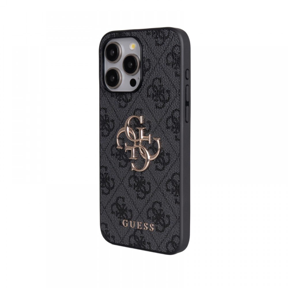 iPhone 14 Pro Max Guess orijinal lisanslı PU deri 4G desenli büyük metal logolu çapraz vücut askılı lüks telefon kılıfı