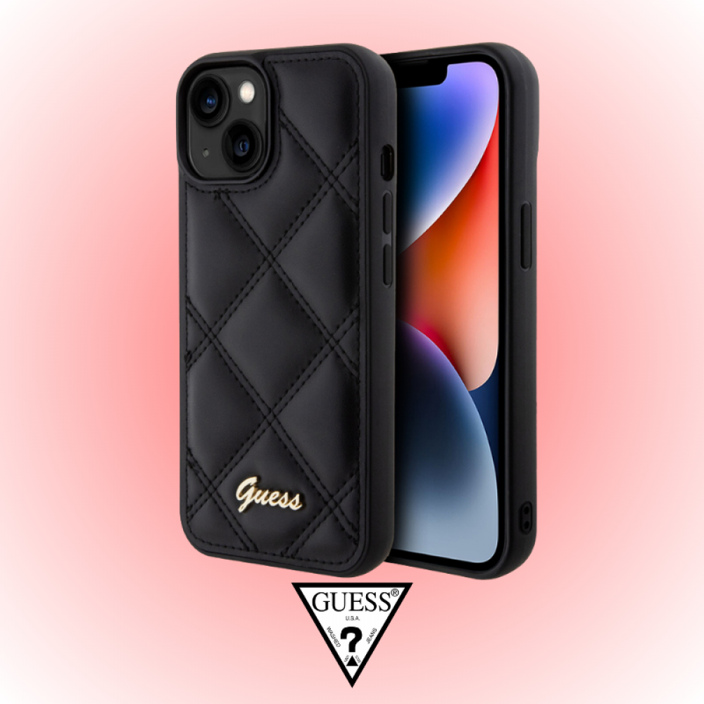 Apple iPhone 15 Kılıf | Guess Orijinal Lisanslı | Kapitone Metal Logolu Kapak | MobixMood