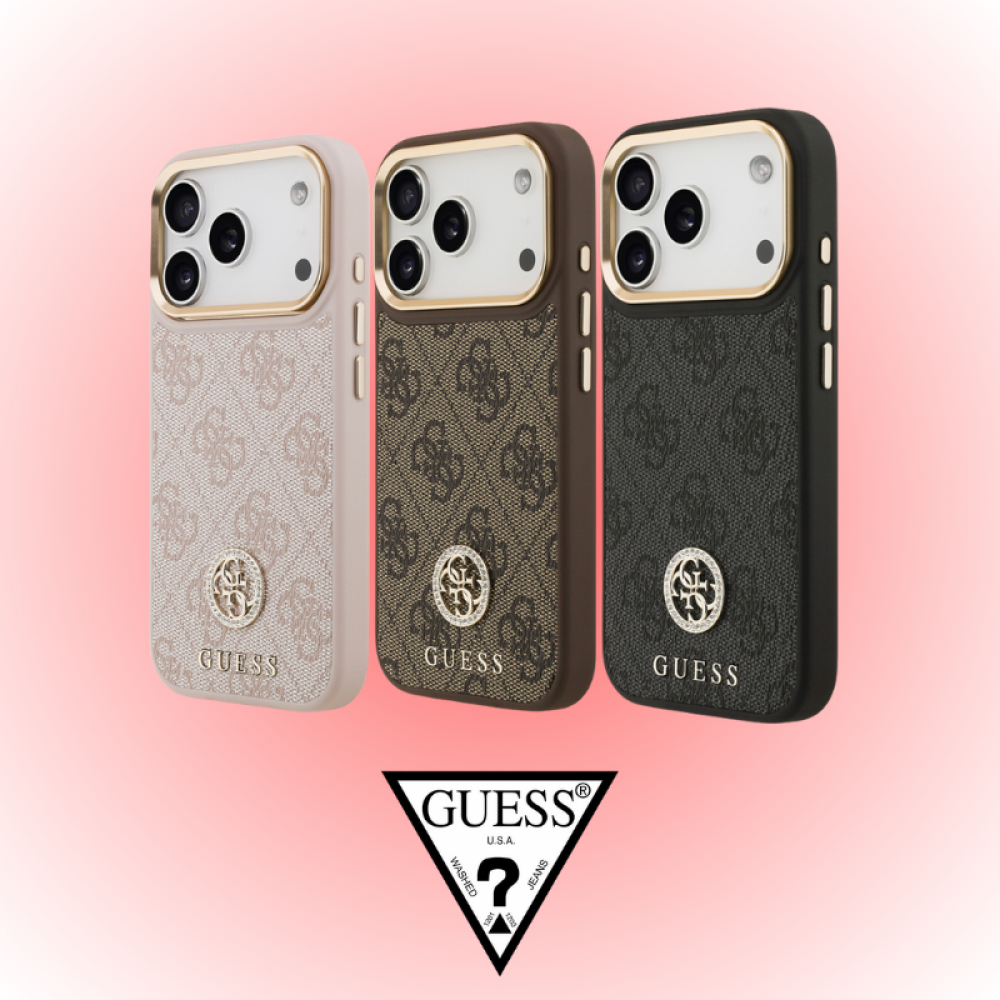 Apple iPhone 17 Pro Kılıf | Guess Orijinal Lisanslı | MagSafe Taşlı Gold Çerçeveli Kapak | MobixMood