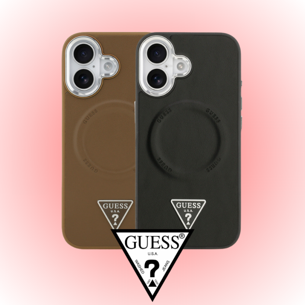 Apple iPhone 17 Kılıf | Guess Orijinal Lisanslı | MagSafe PU Deri Üçgen Logolu Kapak | MobixMood