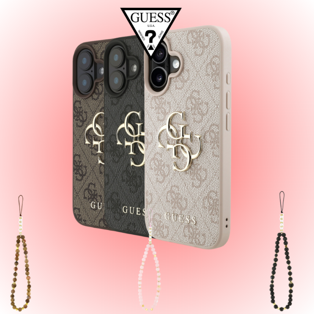 Apple iPhone 16 Plus Kılıf | Guess Orijinal Lisanslı | PU Deri Bilek Askılı Büyük 4G Kapak | MobixMood