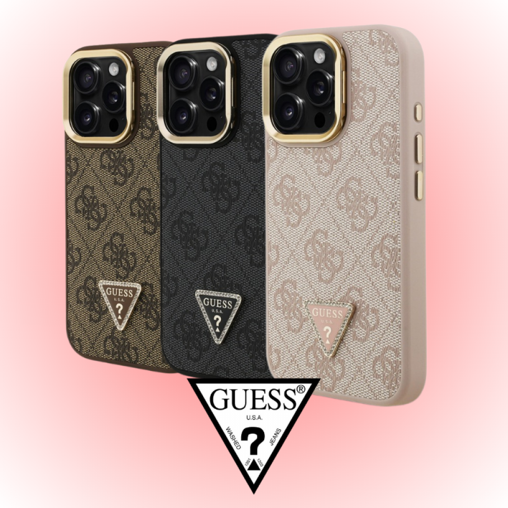 Apple iPhone 15 Pro Kılıf | Guess Orijinal Lisanslı | Taşlı 4G Desenli Kamera Standlı Kapak | MobixMood