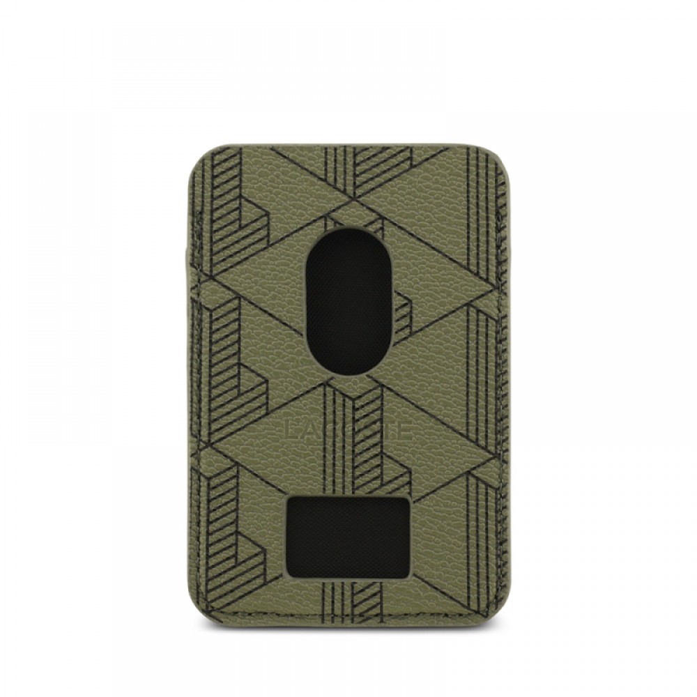 iPhone 17 Pro Max Lacoste orijinal lisanslı MagSafe uyumlu kartlıklı PU deri karışık monogram desenli telefon kılıfı