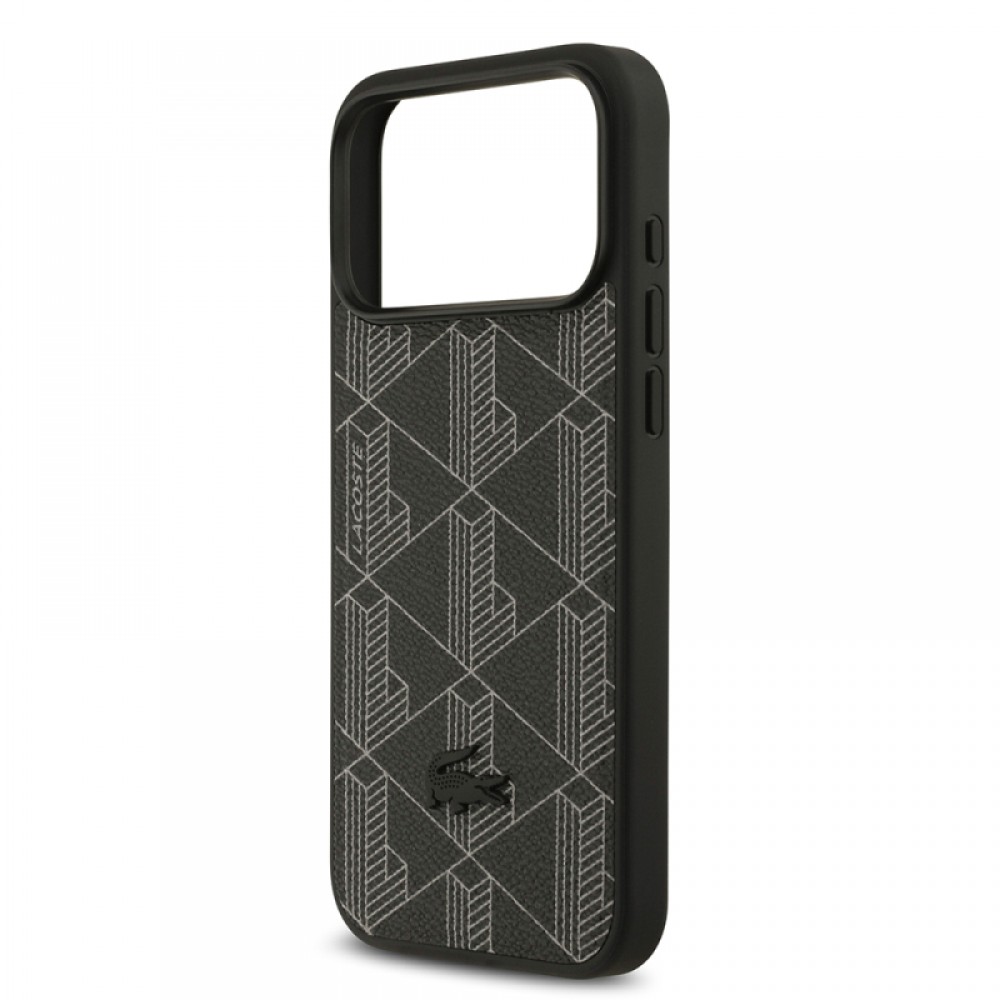 iPhone 17 Pro Max Lacoste orijinal lisanslı MagSafe uyumlu kartlıklı PU deri karışık monogram desenli telefon kılıfı