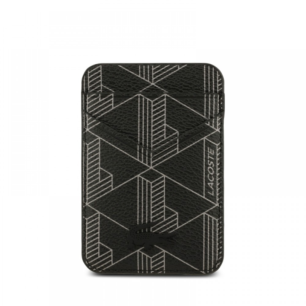 iPhone 17 Pro Max Lacoste orijinal lisanslı MagSafe uyumlu kartlıklı PU deri karışık monogram desenli telefon kılıfı