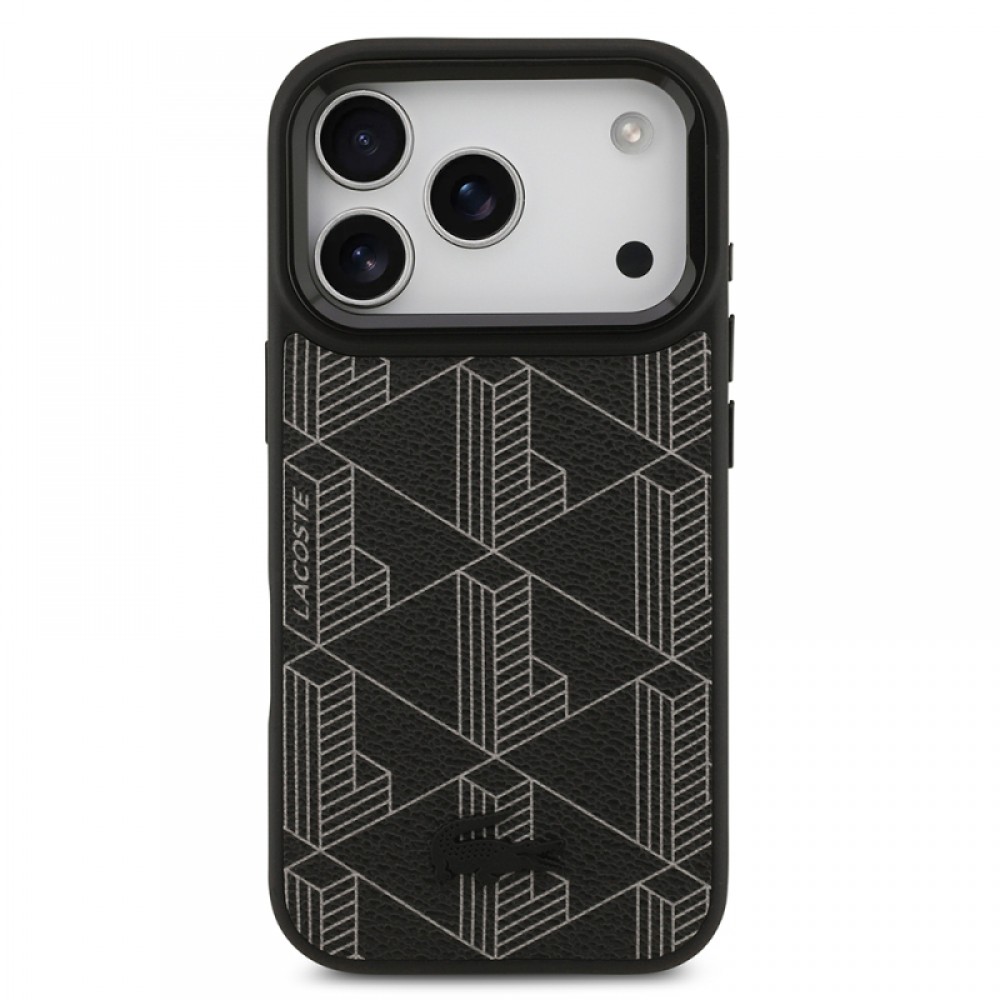 iPhone 17 Pro Lacoste orijinal lisanslı MagSafe uyumlu stand özellikli PU deri karışık monogram desenli telefon kılıfı