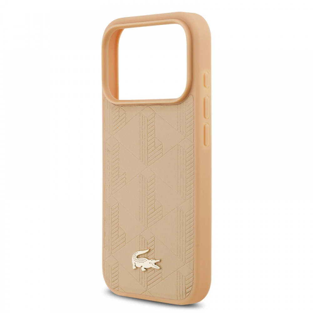 iPhone 17 Pro Lacoste orijinal lisanslı MagSafe uyumlu PU deri karışık monogram desenli telefon kılıfı