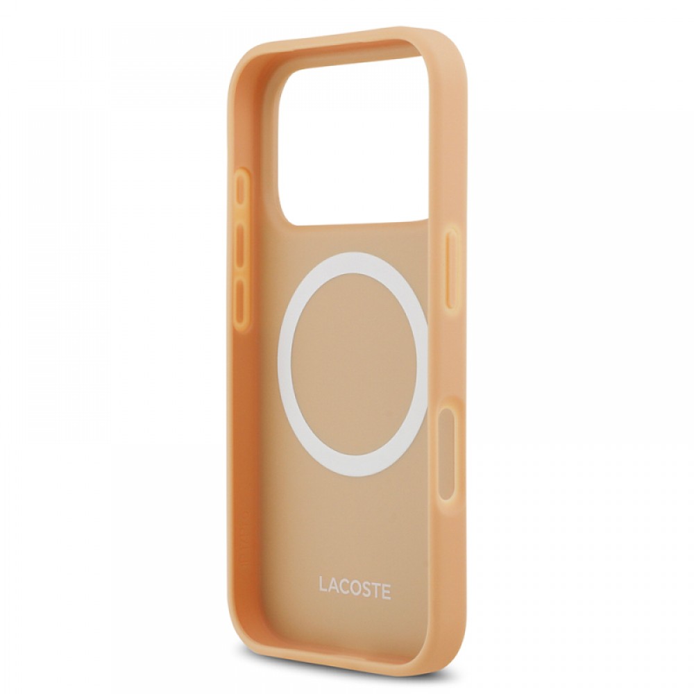 iPhone 17 Pro Lacoste orijinal lisanslı MagSafe uyumlu PU deri karışık monogram desenli telefon kılıfı
