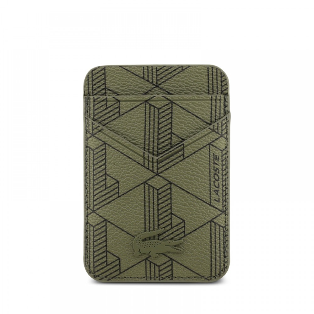 iPhone 17 Pro Max Lacoste orijinal lisanslı MagSafe uyumlu kartlıklı PU deri karışık monogram desenli telefon kılıfı