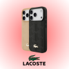 iPhone 17 Pro Lacoste orijinal lisanslı MagSafe uyumlu PU deri karışık monogram desenli telefon kılıfı