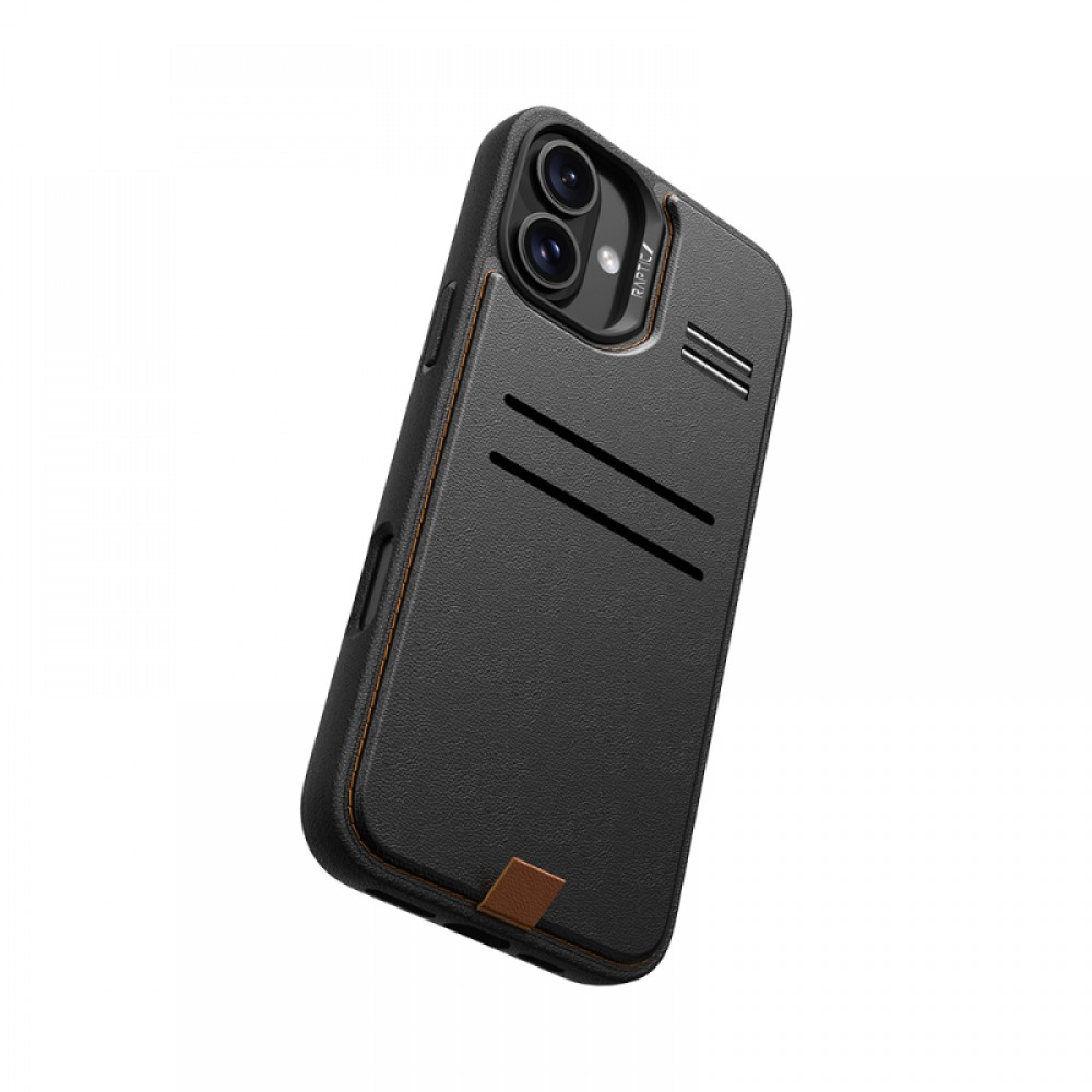 iPhone 16 Plus Raptic Slim Wallet MagSafe uyumlu deri görünümlü kartlıklı entegre standlı koruyucu telefon kılıfı
