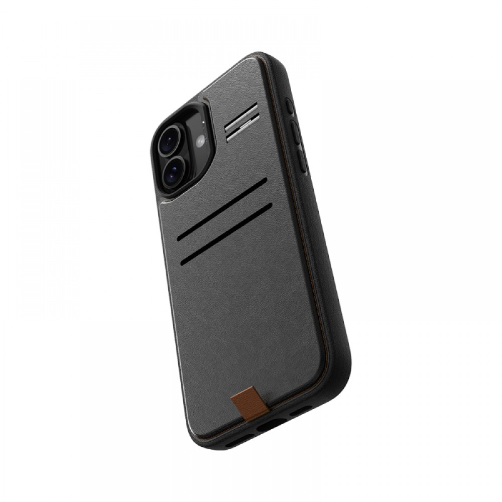 iPhone 16 Plus Raptic Slim Wallet MagSafe uyumlu deri görünümlü kartlıklı entegre standlı koruyucu telefon kılıfı