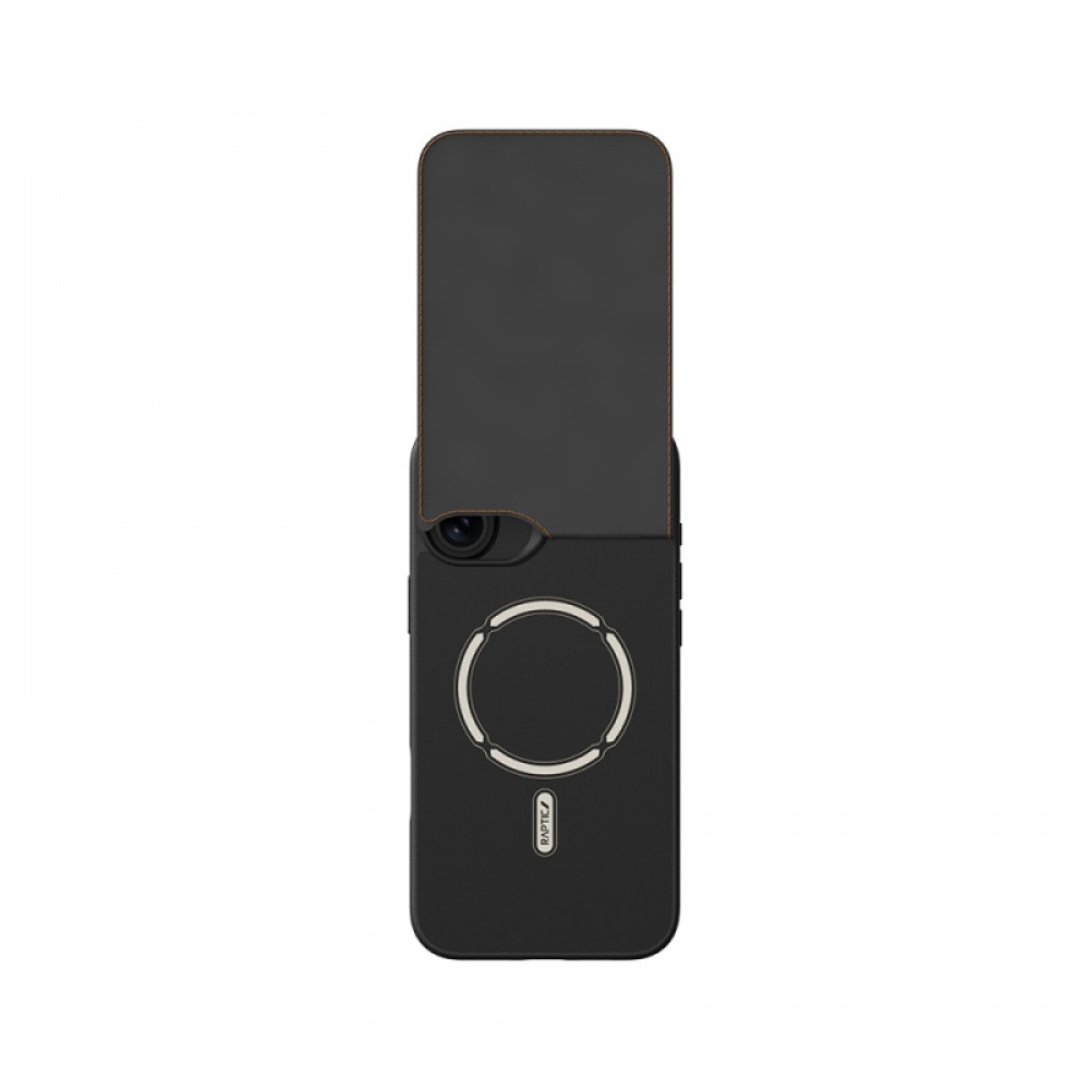 iPhone 16 Plus Raptic Slim Wallet MagSafe uyumlu deri görünümlü kartlıklı entegre standlı koruyucu telefon kılıfı