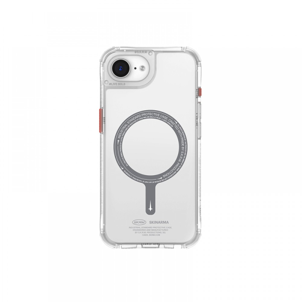 iPhone 16E Skinarma Saido MagSafe uyumlu şeffaf Airbag köşe korumalı TPU ve PC hibrid telefon kılıfı