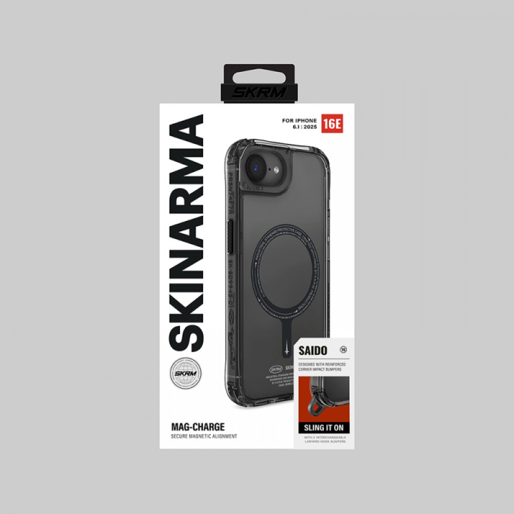 iPhone 16E Skinarma Saido MagSafe uyumlu şeffaf Airbag köşe korumalı TPU ve PC hibrid telefon kılıfı