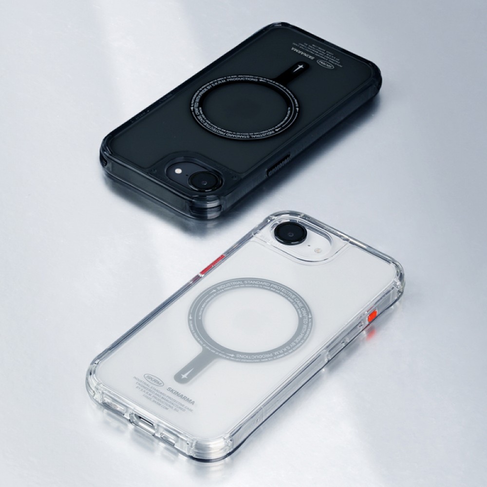 iPhone 16E Skinarma Saido MagSafe uyumlu şeffaf Airbag köşe korumalı TPU ve PC hibrid telefon kılıfı