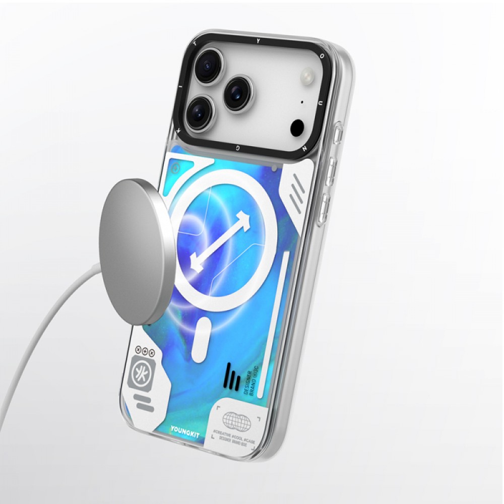 iPhone 17 Pro MagSafe uyumlu parlak kumlu sıvı tasarımlı karanlıkta parlayan Galaxy Fantasy serisi telefon kılıfı